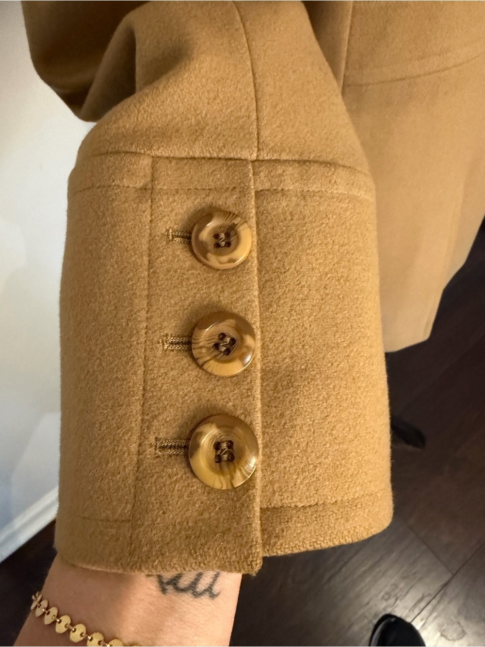 Express Wool Blend Camel Pea Coat Jacket Classic Academia - Picture 3 of 7
